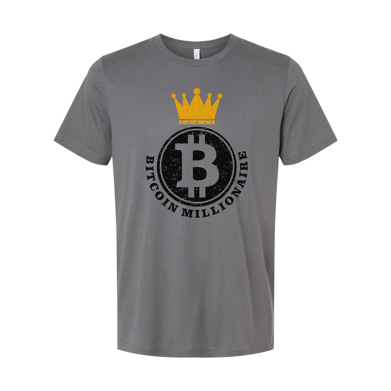 Bitcoin Millionaire Graphic Tee With Crown Emblem Distressed Circle Logo For Crypto Fans