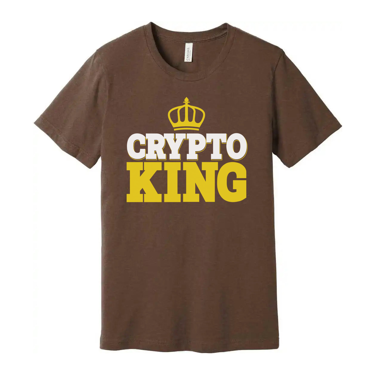 Crypto King Graphic Unisex T Shirt With Crown Emblem And Bold Yellow Lettering For Crypto Fans