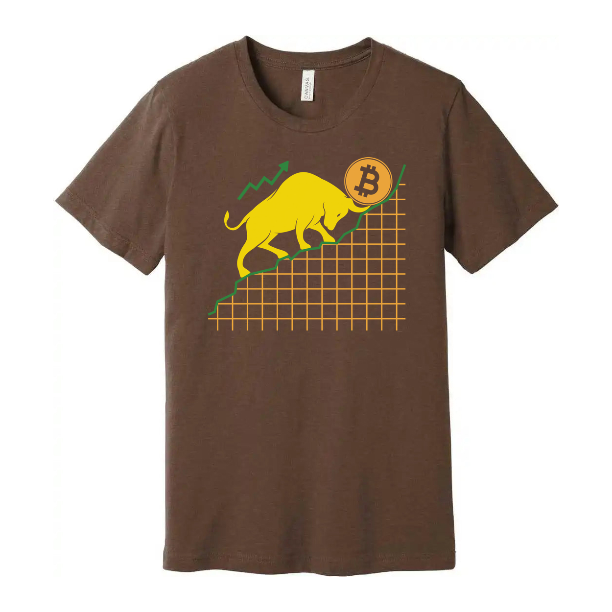 Unisex Crypto Bull And Bitcoin Growth Chart Graphic Tee With Rising Trend Lines And Bold Design