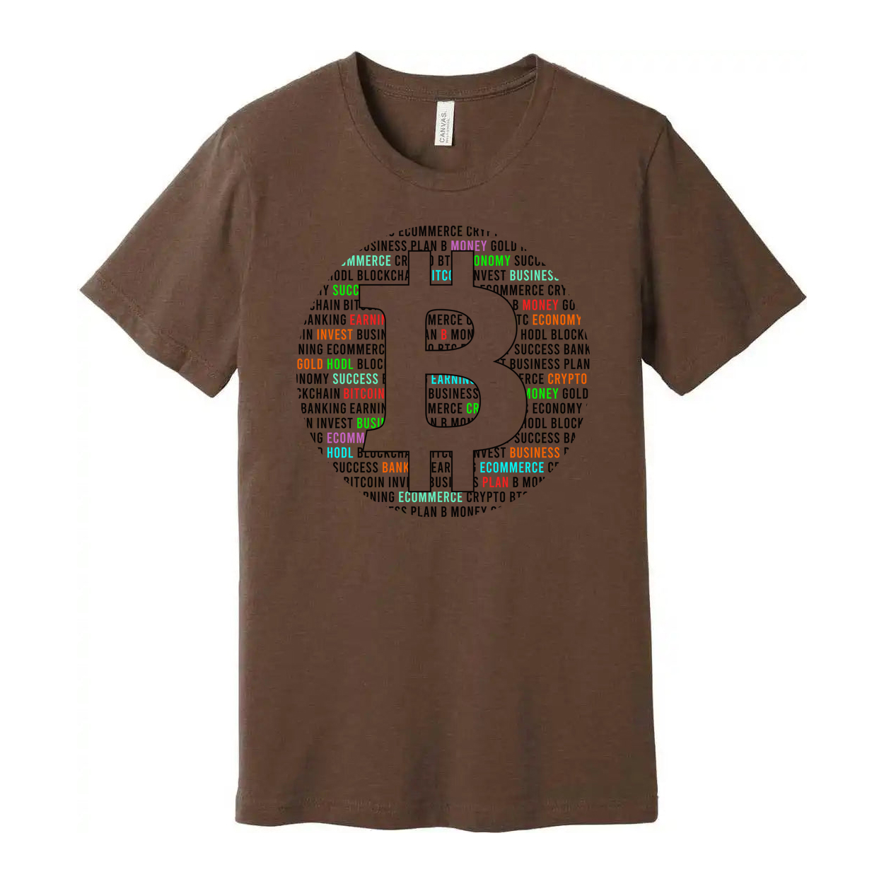 Unisex Bitcoin Logo T Shirt With Colorful Word Cloud Design For Crypto Enthusiasts