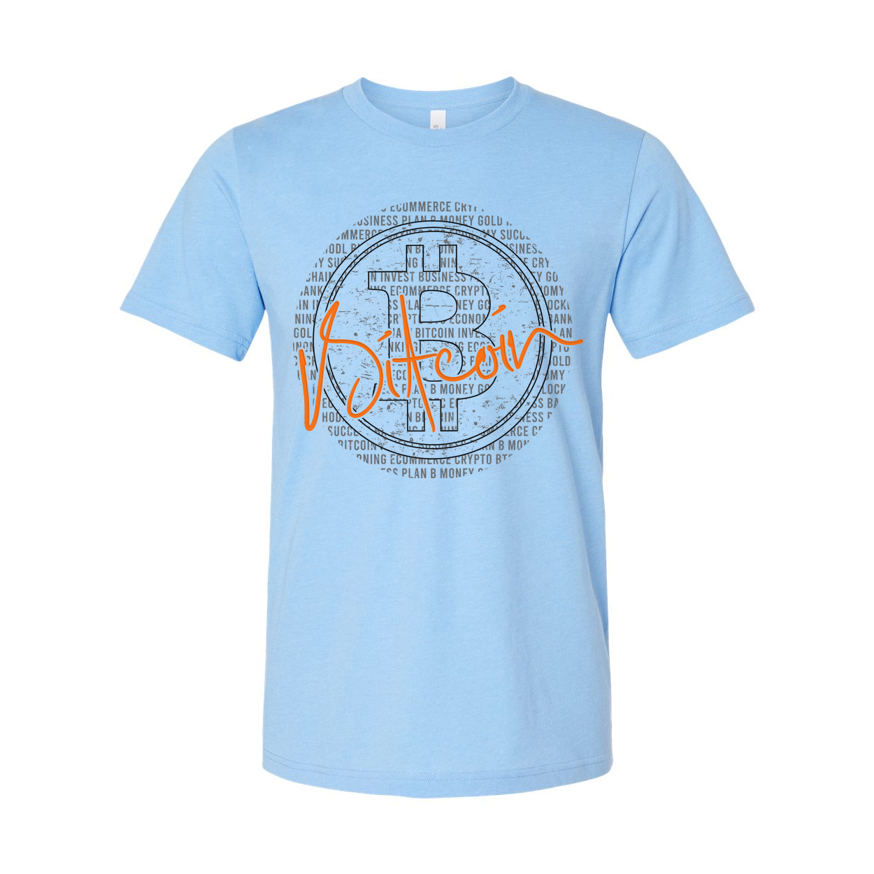 Crypto Bitcoin Graphic Unisex Tee With Circular Pattern And Orange Signature Logo