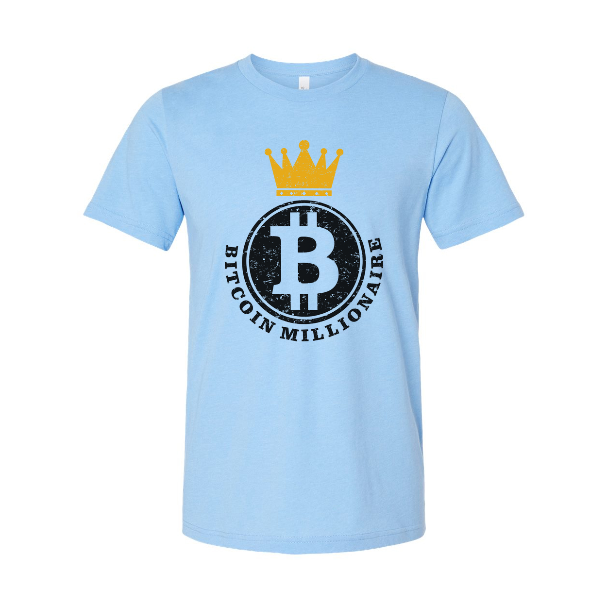 Bitcoin Millionaire Graphic Tee With Crown Emblem Distressed Circle Logo For Crypto Fans
