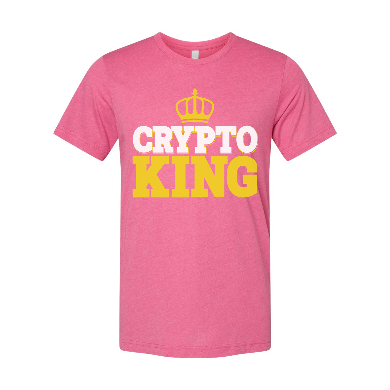 Crypto King Graphic Unisex T Shirt With Crown Emblem And Bold Yellow Lettering For Crypto Fans