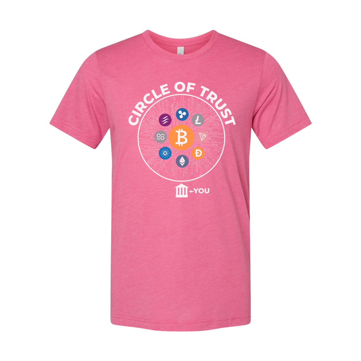 Crypto Circle Of Trust Graphic Tee Featuring Bitcoin And Altcoins For Crypto Enthusiasts