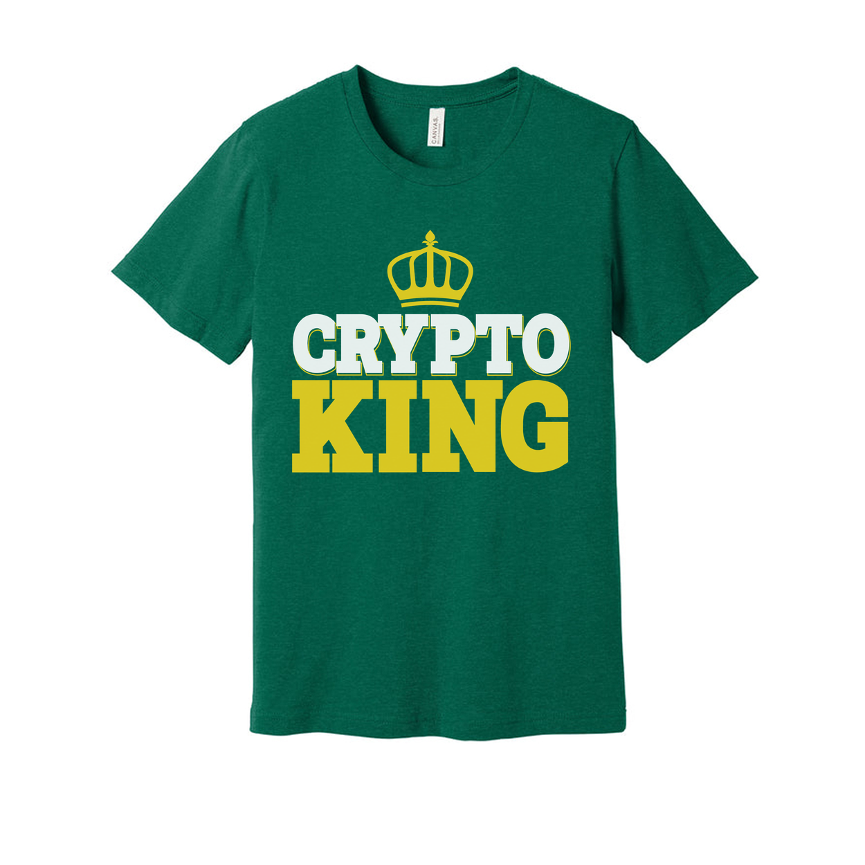 Crypto King Graphic Unisex T Shirt With Crown Emblem And Bold Yellow Lettering For Crypto Fans