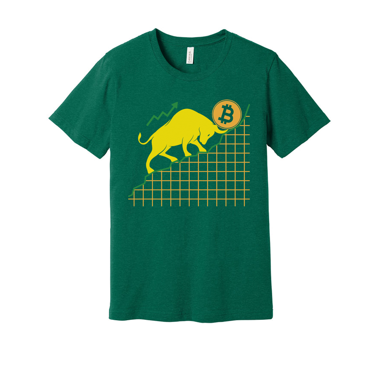 Unisex Crypto Bull And Bitcoin Growth Chart Graphic Tee With Rising Trend Lines And Bold Design