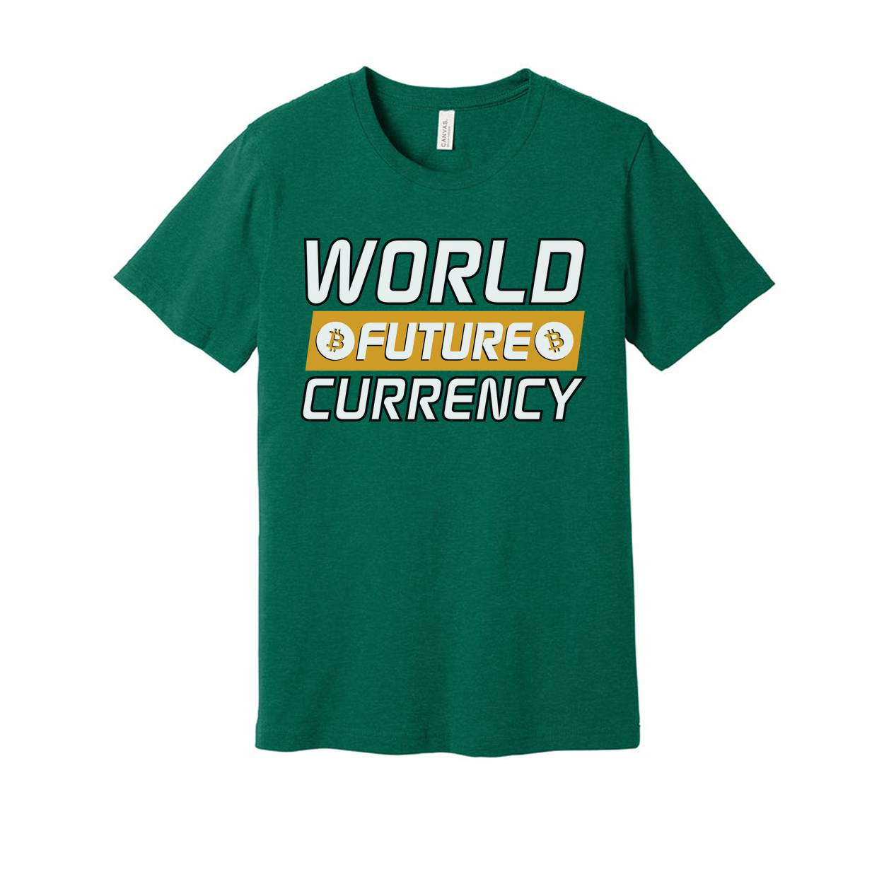 World Future Currency Crypto Unisex Graphic Tee With Bitcoin Symbols Modern Blockchain Design