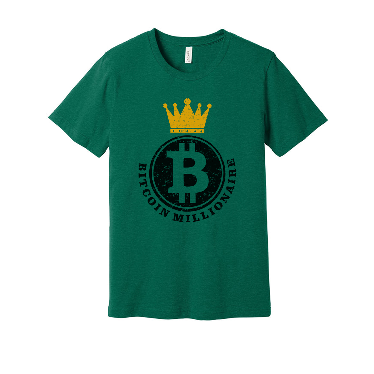 Bitcoin Millionaire Graphic Tee With Crown Emblem Distressed Circle Logo For Crypto Fans