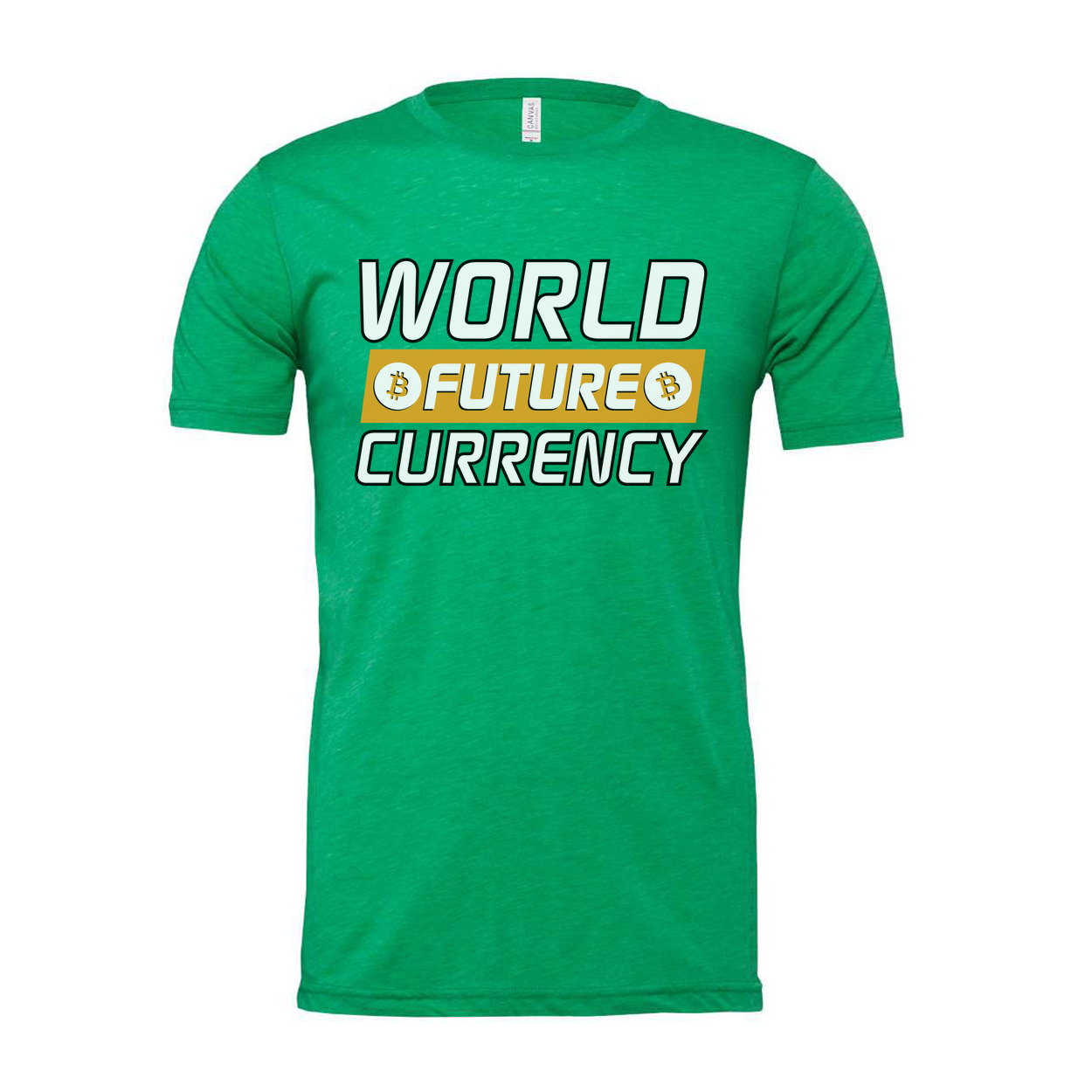 World Future Currency Crypto Unisex Graphic Tee With Bitcoin Symbols Modern Blockchain Design