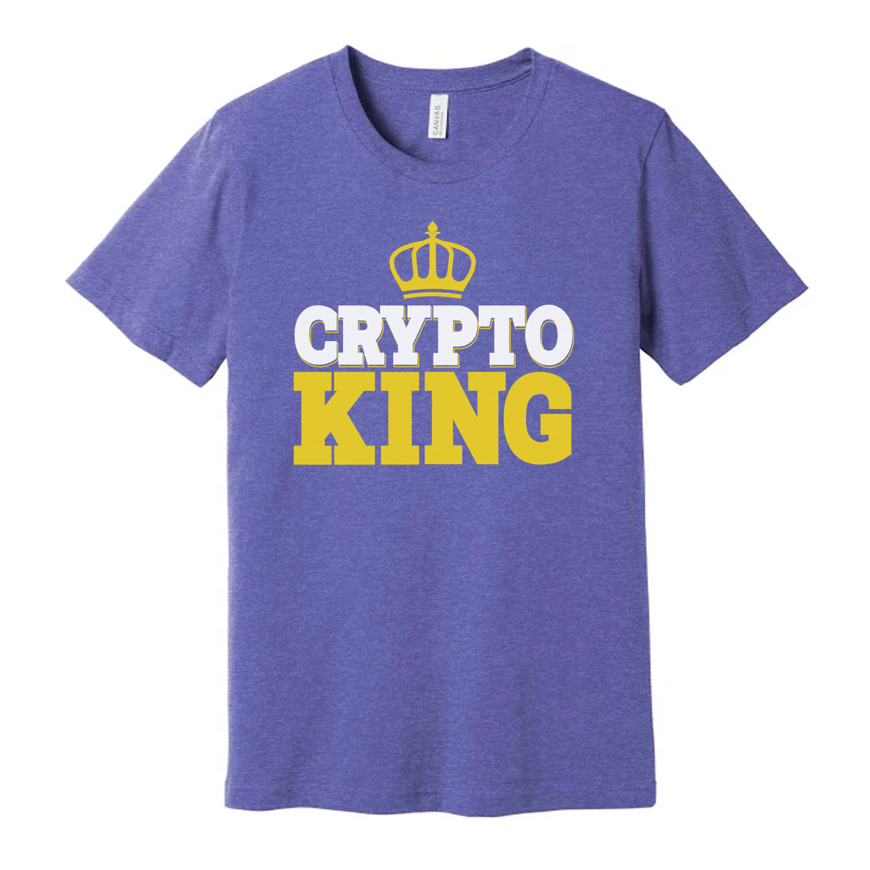 Crypto King Graphic Unisex T Shirt With Crown Emblem And Bold Yellow Lettering For Crypto Fans