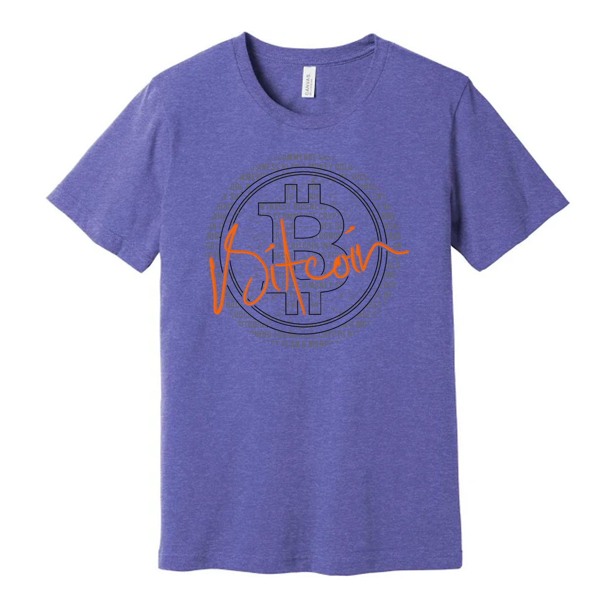 Crypto Bitcoin Graphic Unisex Tee With Circular Pattern And Orange Signature Logo