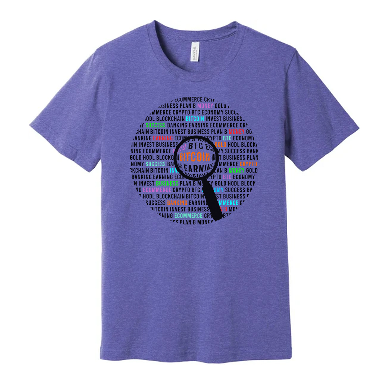 Unisex Crypto Bitcoin Learning Graphic Tee With Magnifying Glass Design For Everyday Wear