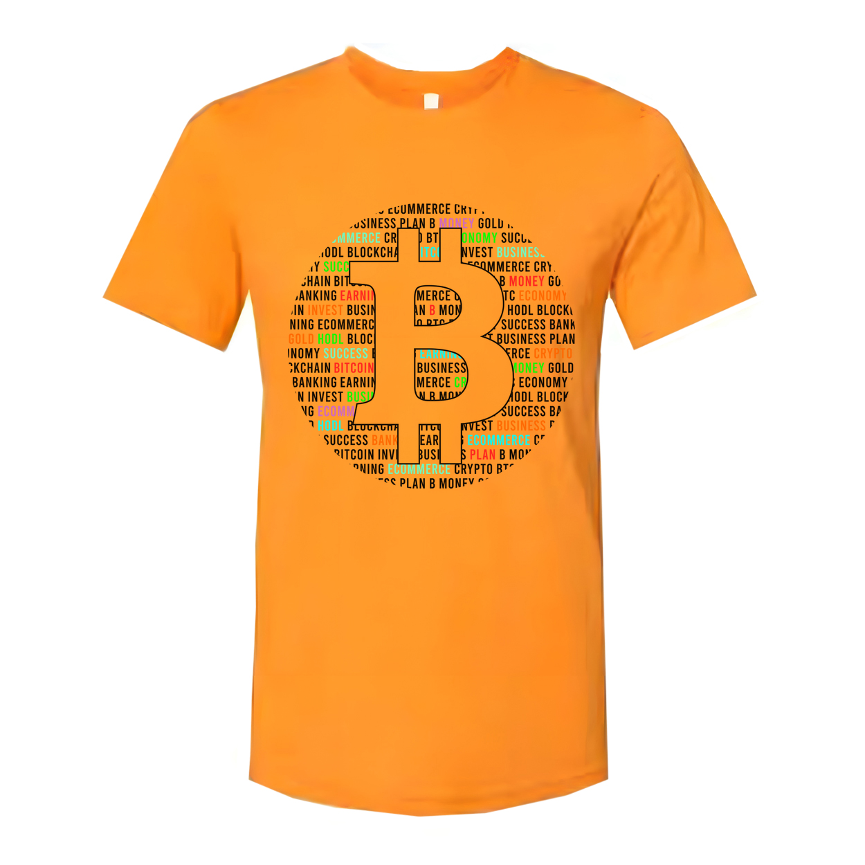 Unisex Bitcoin Logo T Shirt With Colorful Word Cloud Design For Crypto Enthusiasts