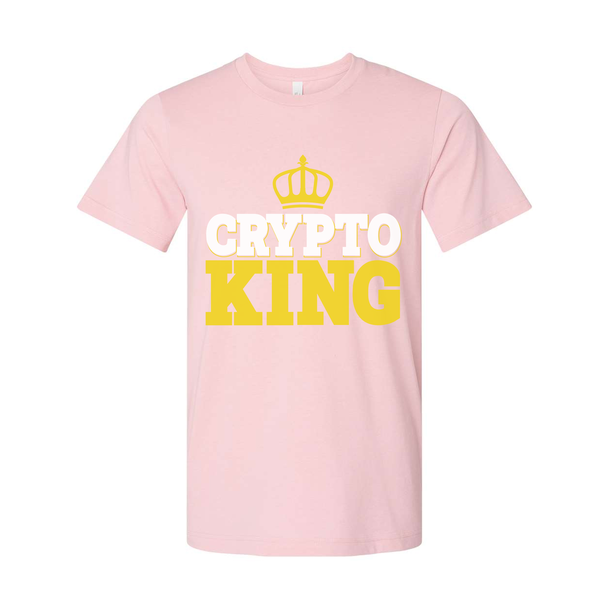Crypto King Graphic Unisex T Shirt With Crown Emblem And Bold Yellow Lettering For Crypto Fans