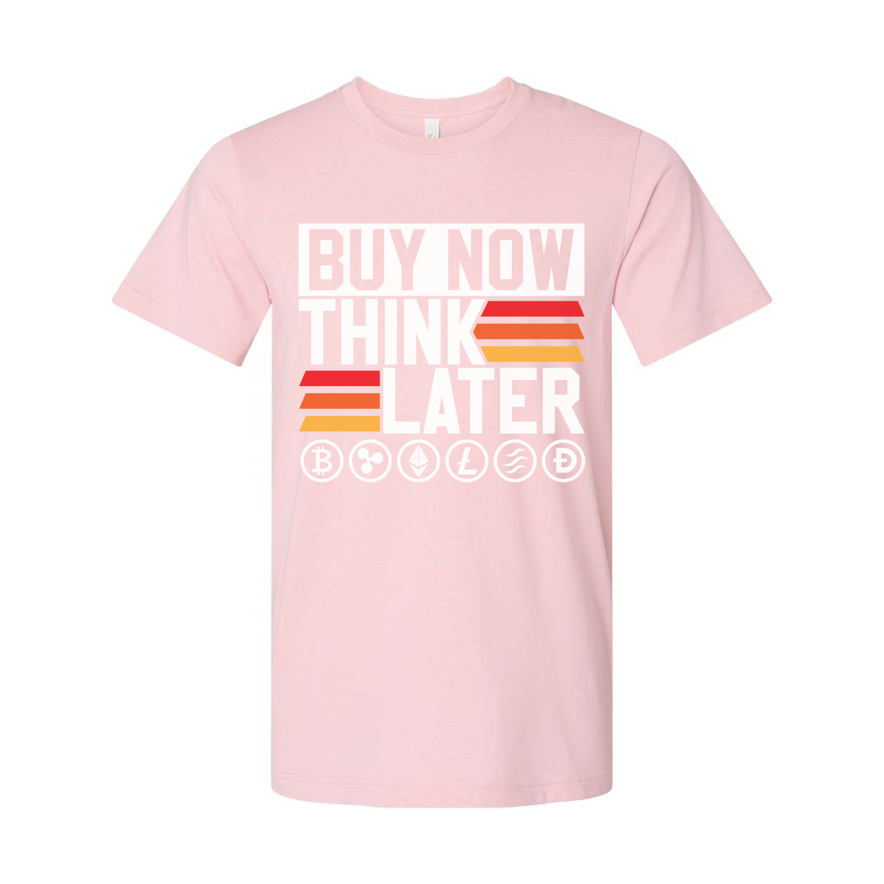 Crypto Unisex Graphic Tee Featuring Buy Now Think Later Design With Crypto Logos