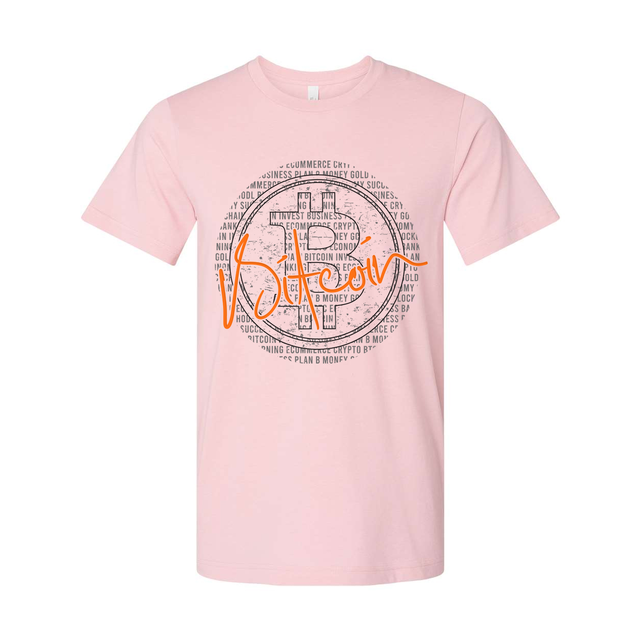 Crypto Bitcoin Graphic Unisex Tee With Circular Pattern And Orange Signature Logo