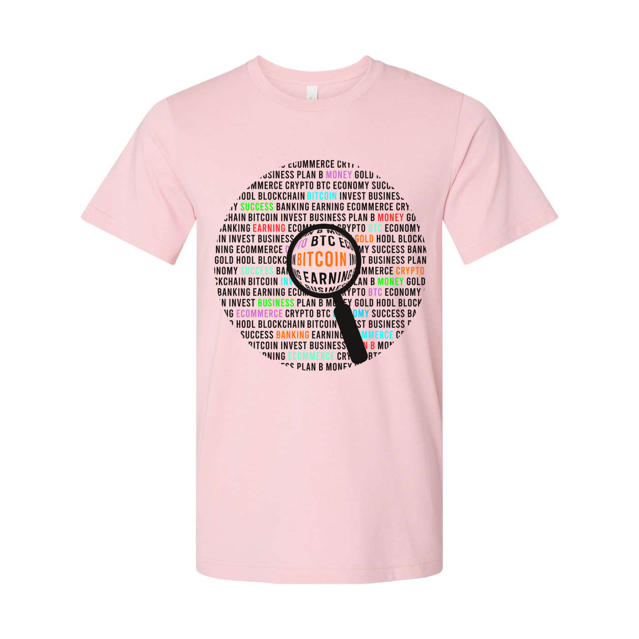 Unisex Crypto Bitcoin Learning Graphic Tee With Magnifying Glass Design For Everyday Wear