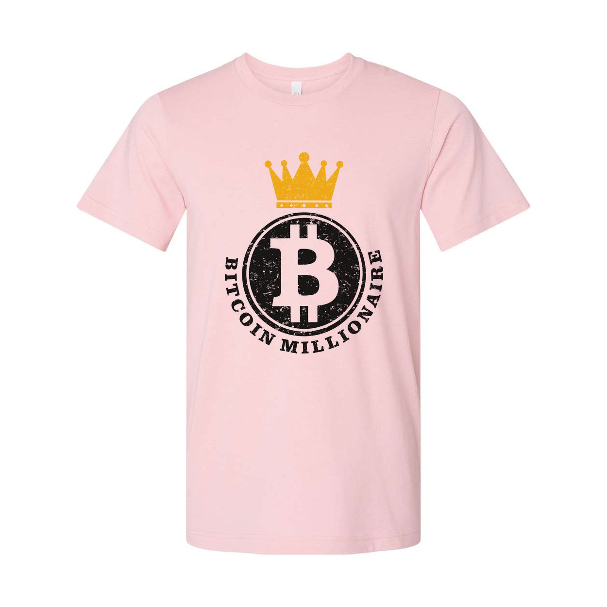 Bitcoin Millionaire Graphic Tee With Crown Emblem Distressed Circle Logo For Crypto Fans