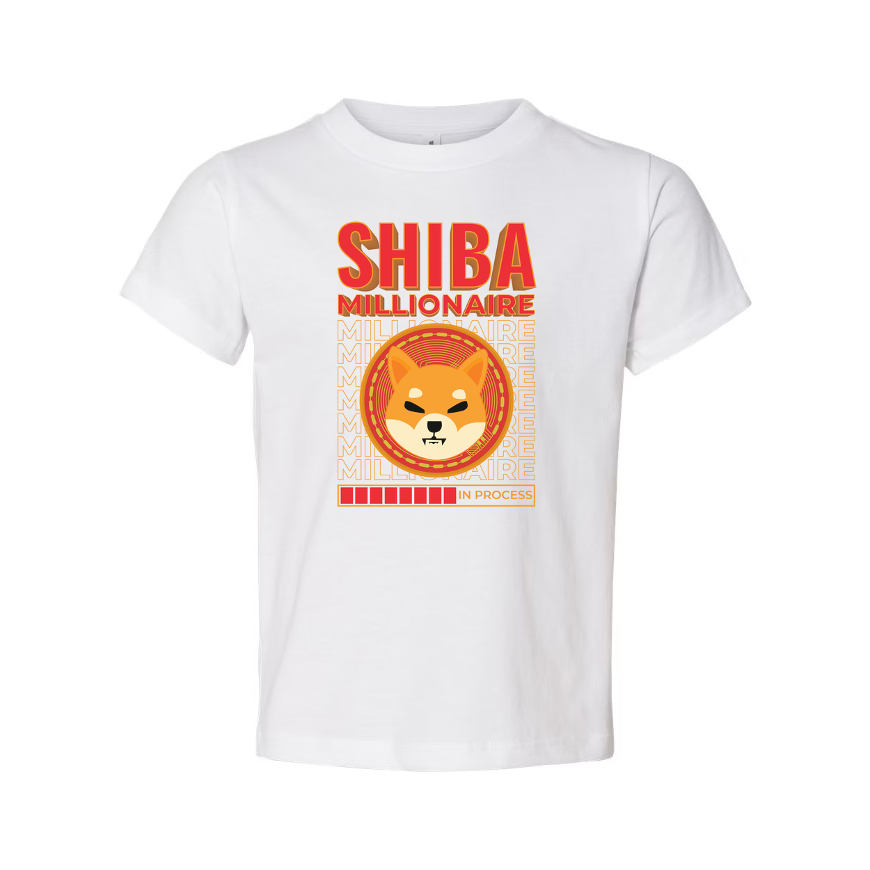 Shiba Millionaire Graphic T Shirt With Coin Emblem And Progress Bar Design Artwork