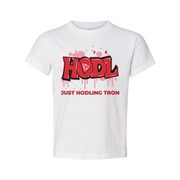Hodl Tron Graphic Unisex Tee For Crypto Enthusiasts With Bold Red Lettering And Drip Design