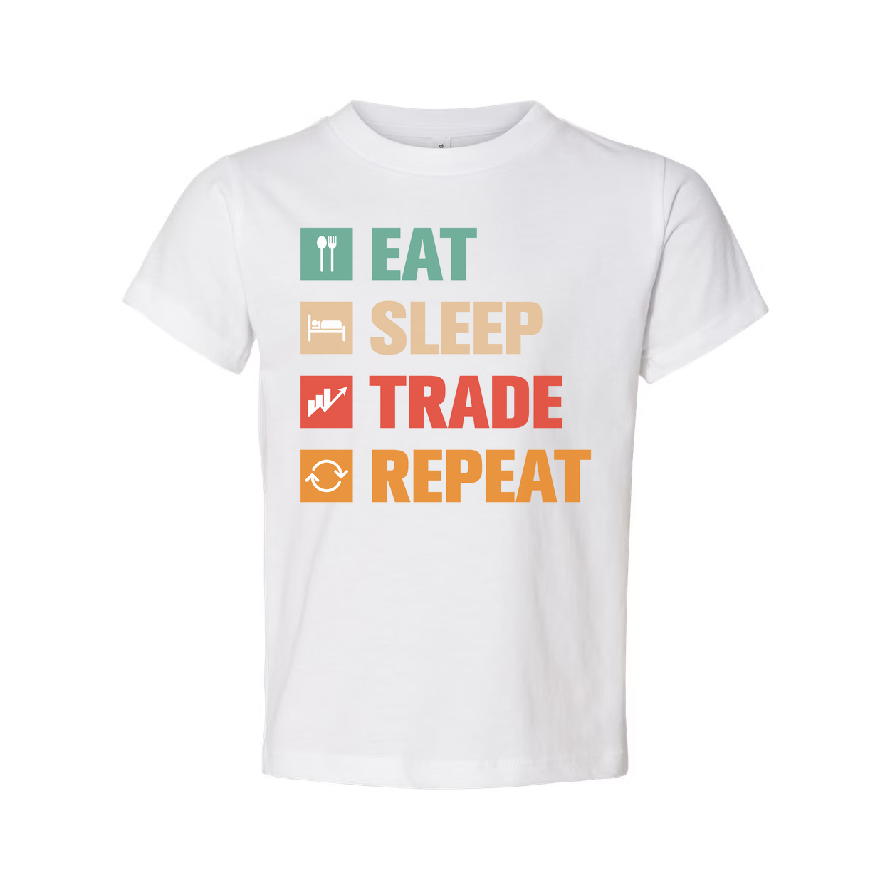 Crypto Trading Unisex T Shirt Eat Sleep Trade Repeat Graphic Tee for Investors and Traders
