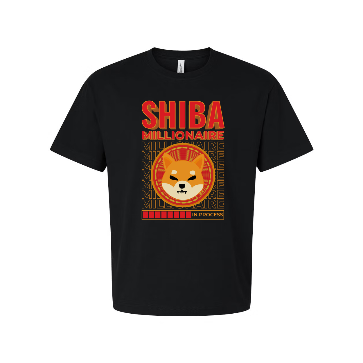 Shiba Millionaire Graphic T Shirt With Coin Emblem And Progress Bar Design Artwork