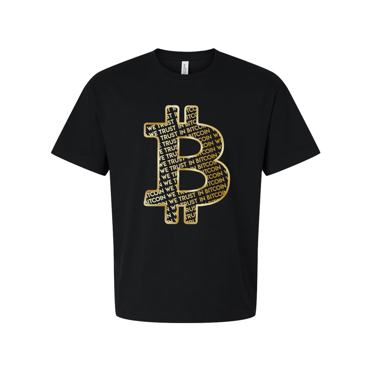 Unisex Bitcoin Symbol Graphic Tee With Gold Outline And Trust In Bitcoin Pattern