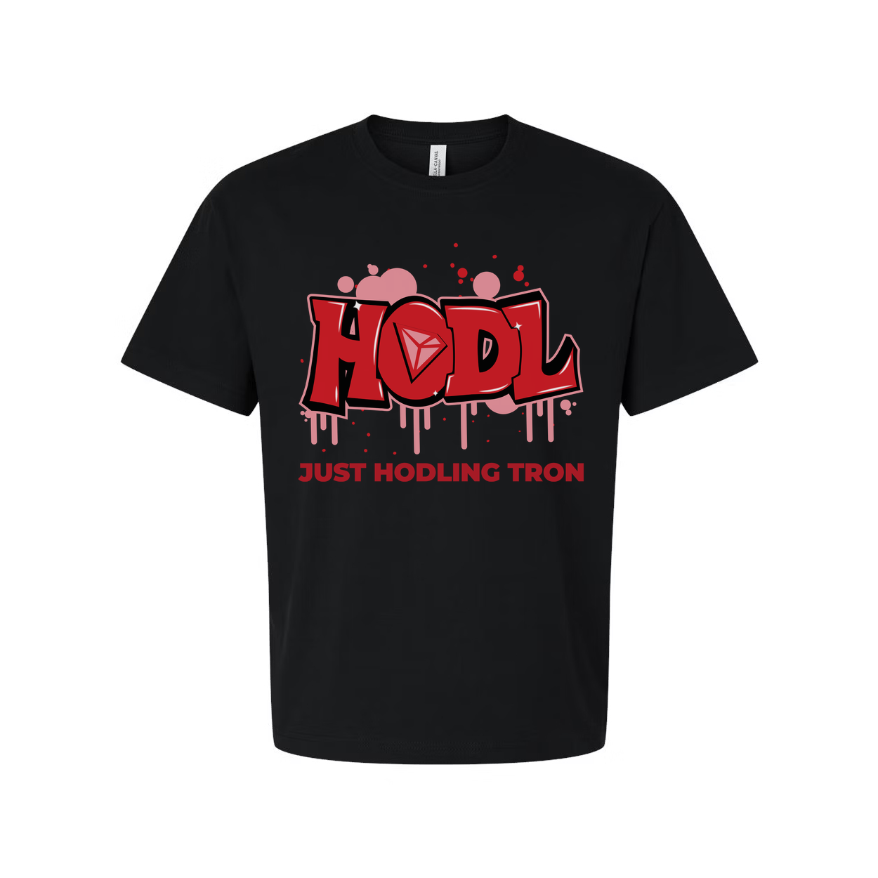 Hodl Tron Graphic Unisex Tee For Crypto Enthusiasts With Bold Red Lettering And Drip Design