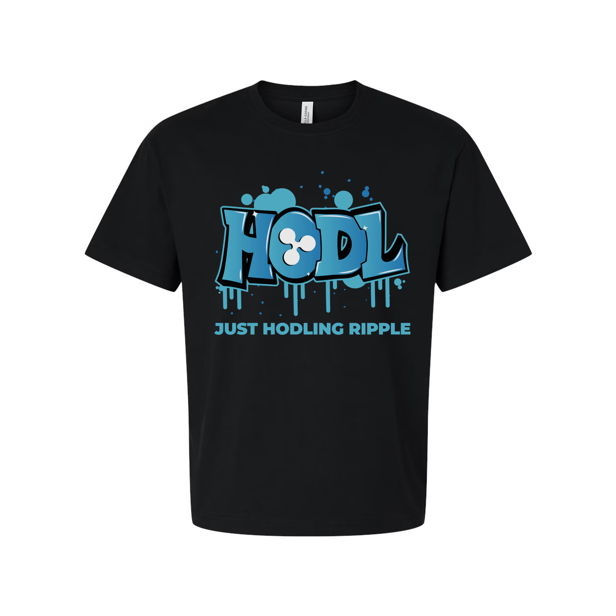 Crypto Hodl Graffiti Tee Featuring Blue HODL Logo And Just Hodling Ripple Text For Unisex Fit