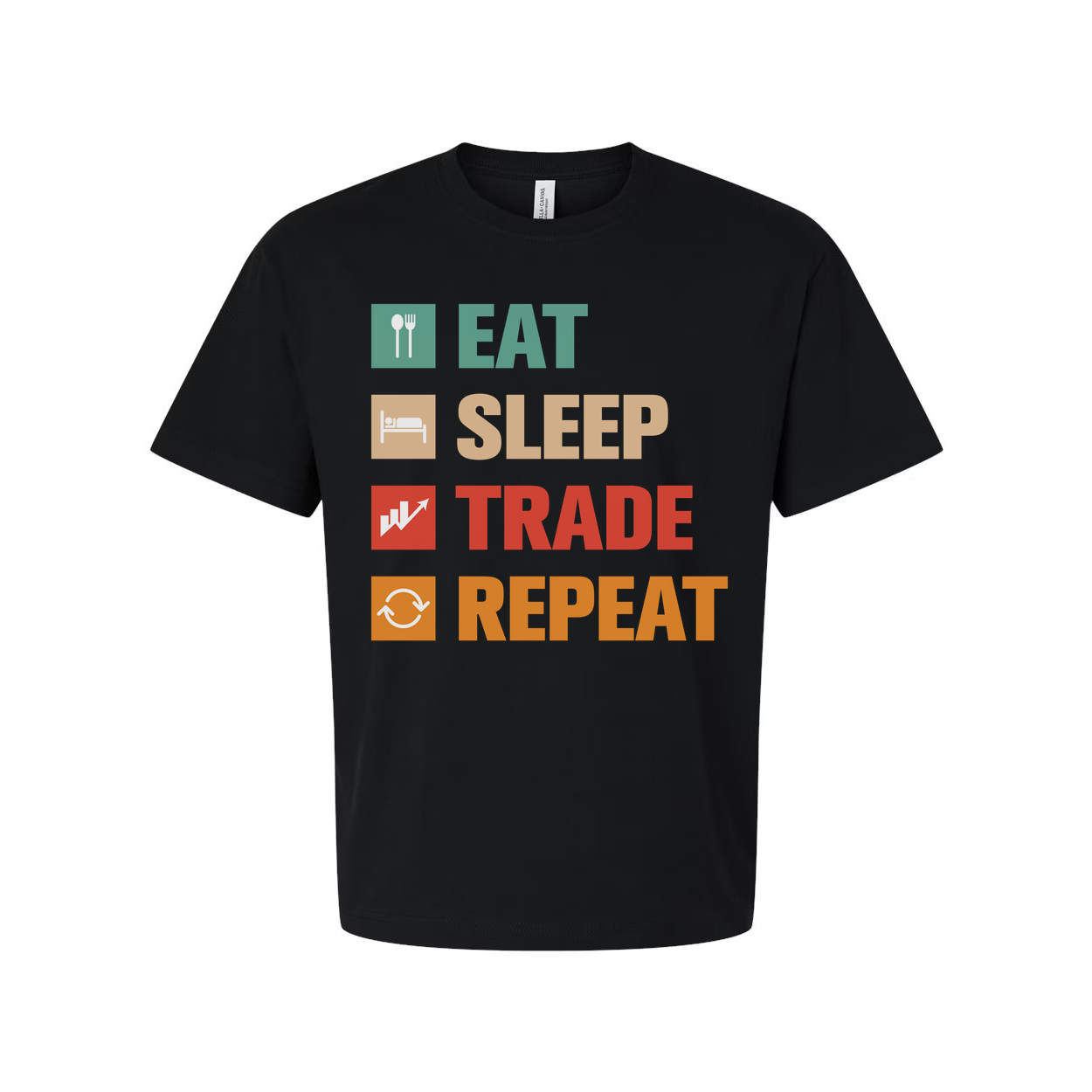 Crypto Trading Unisex T Shirt Eat Sleep Trade Repeat Graphic Tee for Investors and Traders