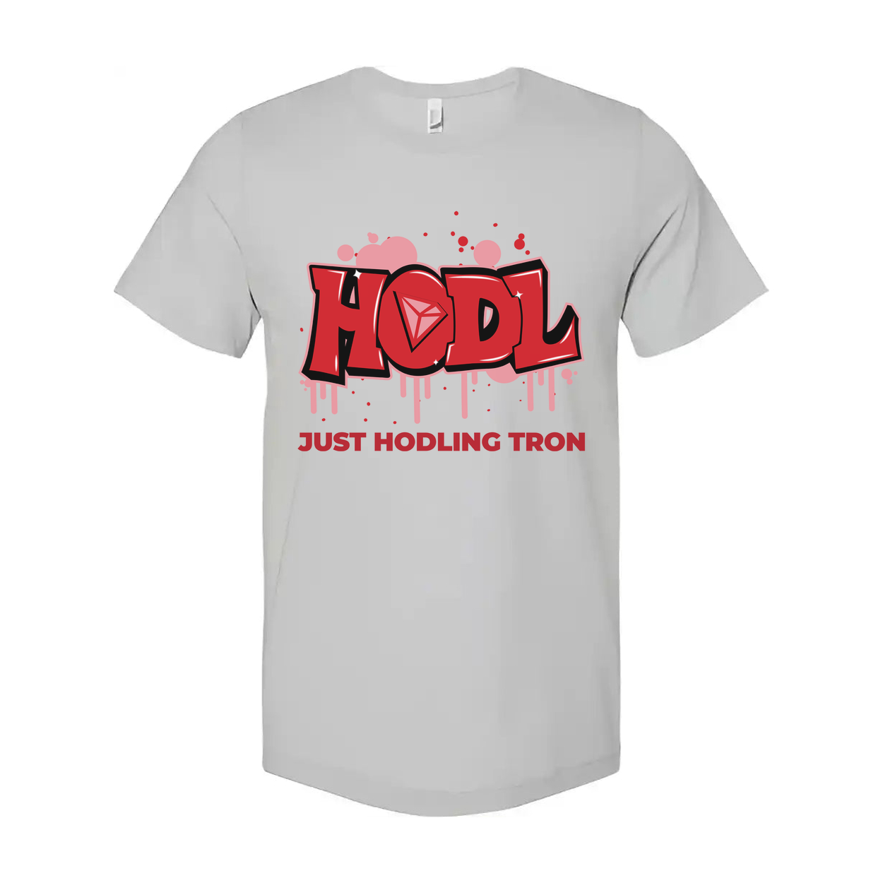 Hodl Tron Graphic Unisex Tee For Crypto Enthusiasts With Bold Red Lettering And Drip Design