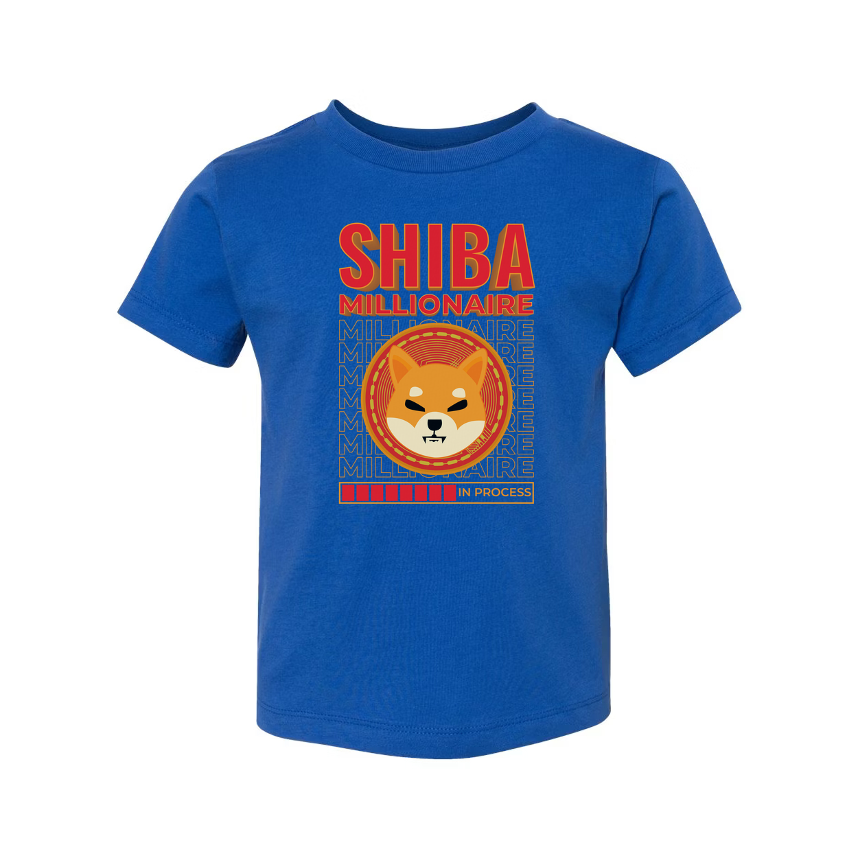 Shiba Millionaire Graphic T Shirt With Coin Emblem And Progress Bar Design Artwork