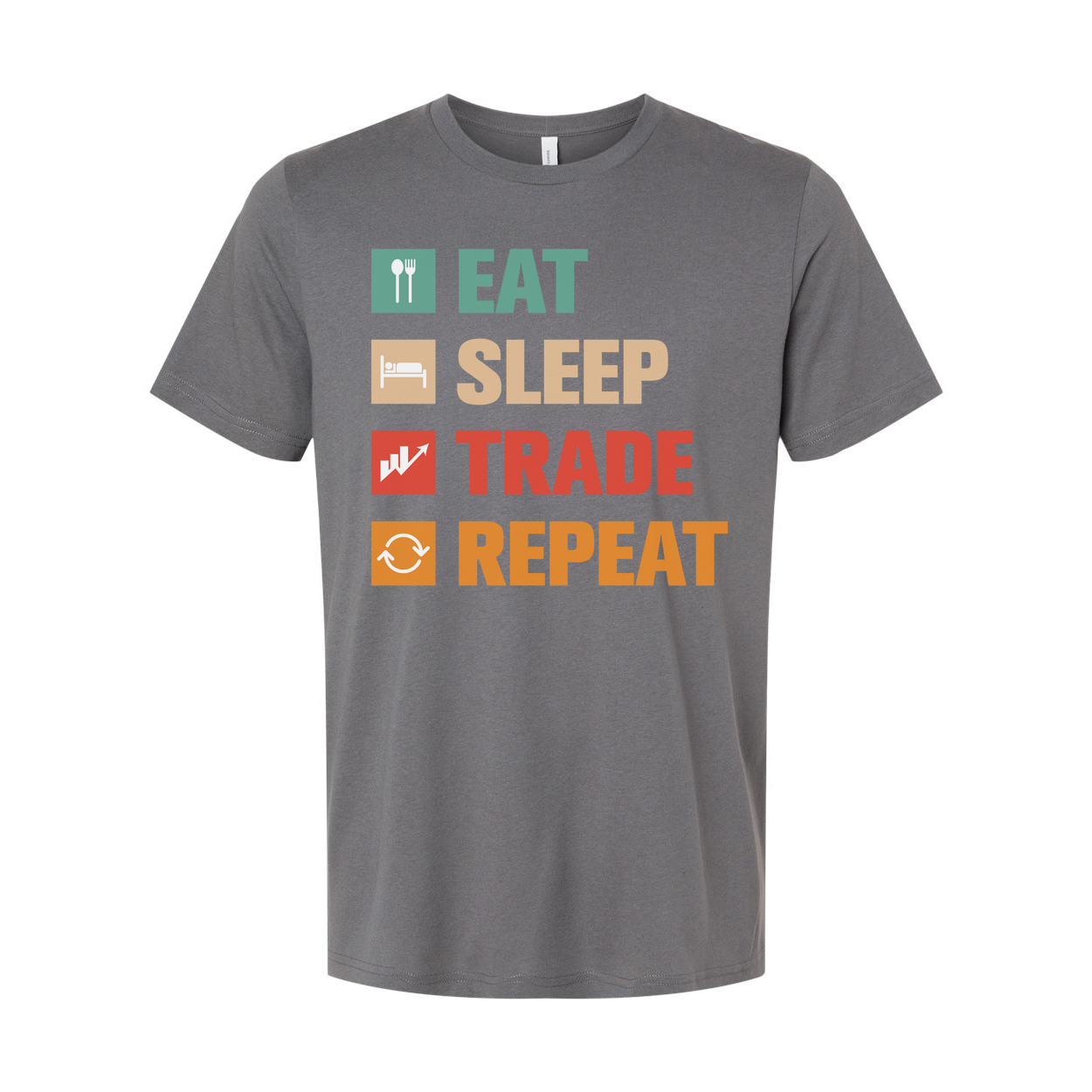 Crypto Trading Unisex T Shirt Eat Sleep Trade Repeat Graphic Tee for Investors and Traders