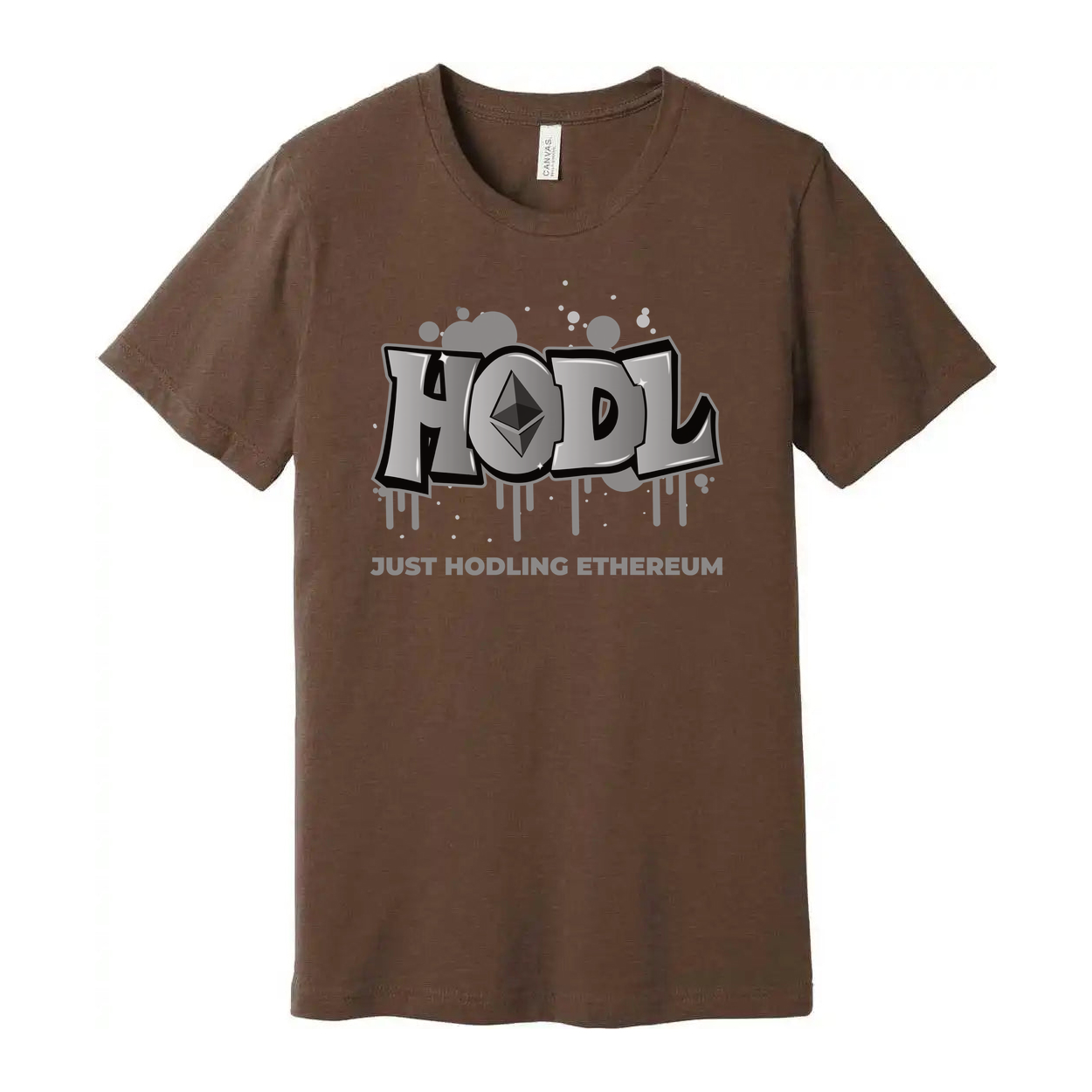Unisex Short Sleeve Graphic Tee Featuring Hodl Ethereum Logo Artwork and Retro Typeface