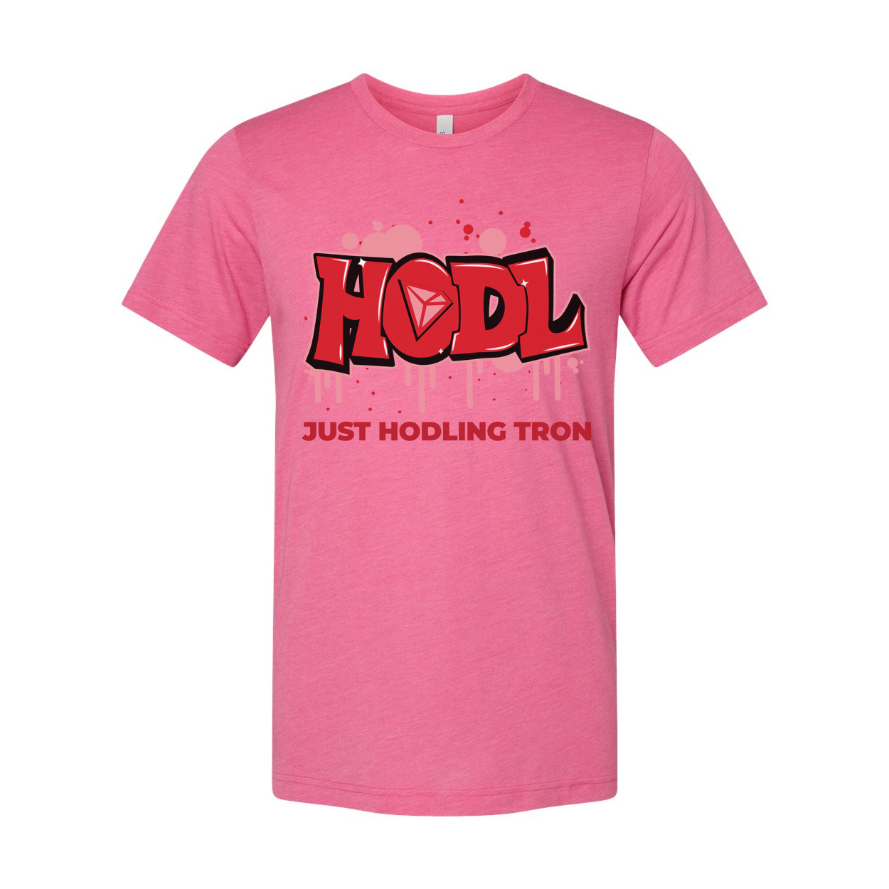Hodl Tron Graphic Unisex Tee For Crypto Enthusiasts With Bold Red Lettering And Drip Design