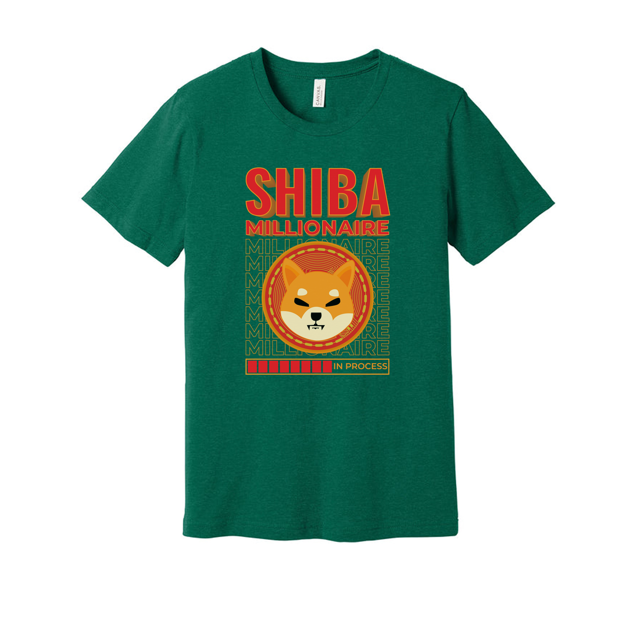Shiba Millionaire Graphic T Shirt With Coin Emblem And Progress Bar Design Artwork