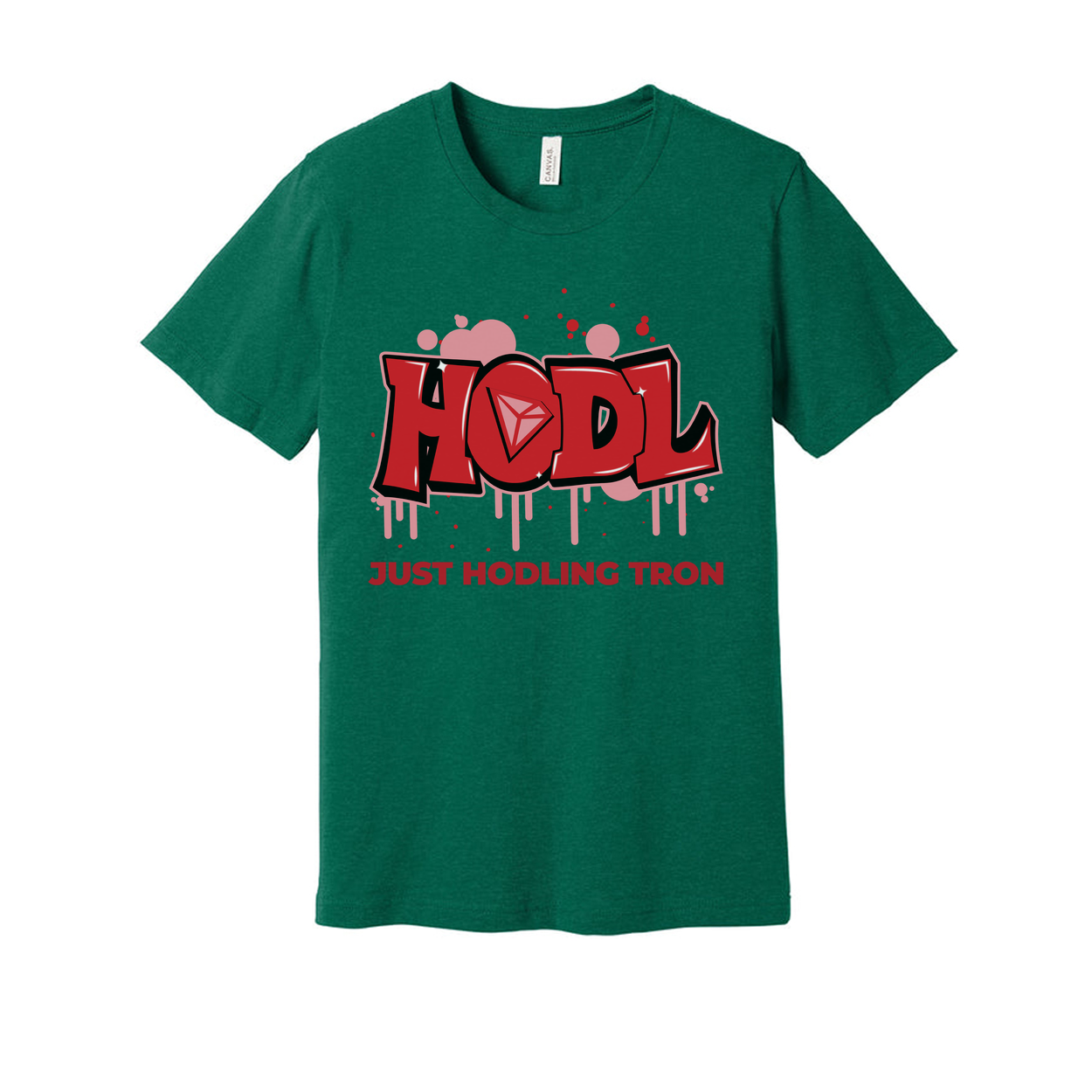 Hodl Tron Graphic Unisex Tee For Crypto Enthusiasts With Bold Red Lettering And Drip Design