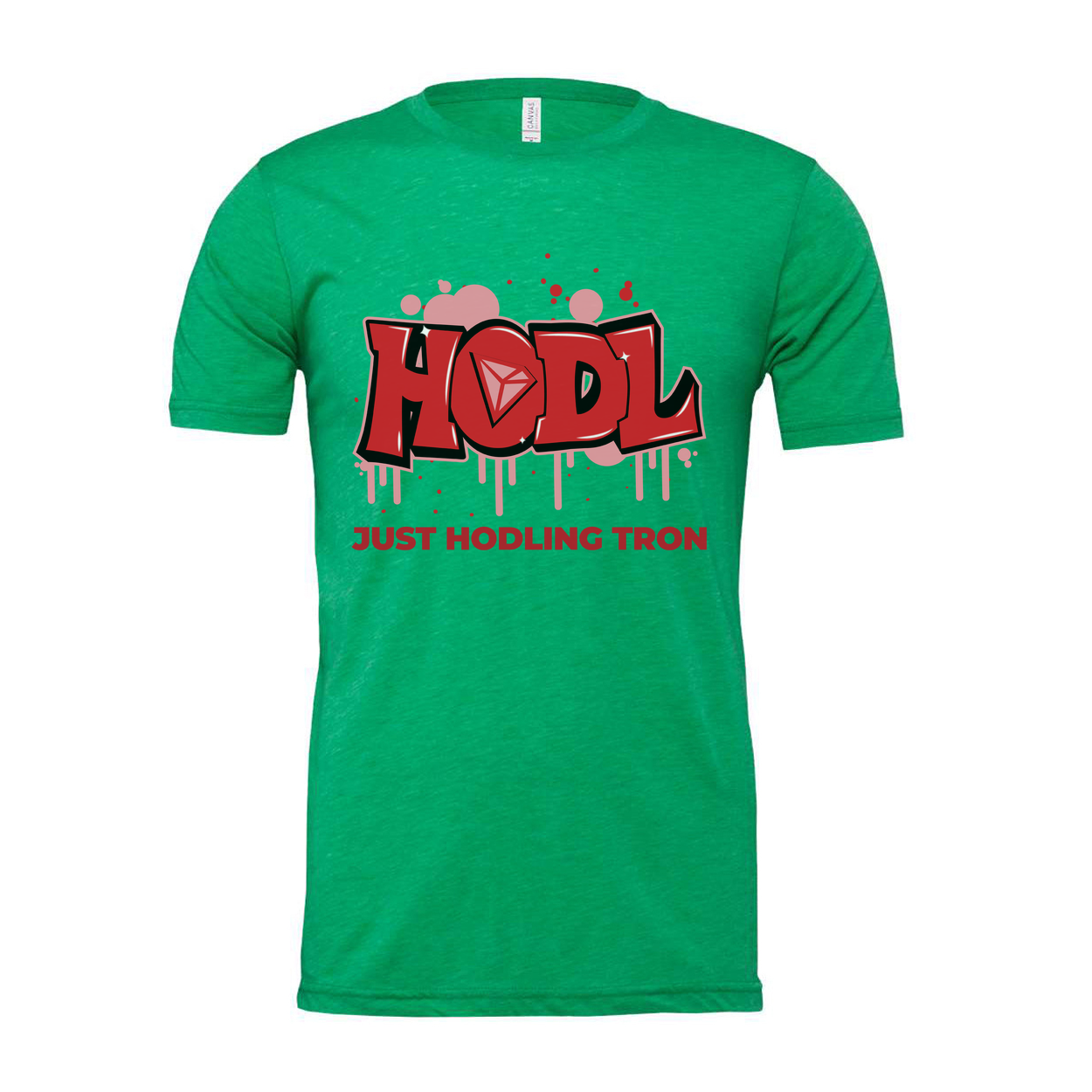 Hodl Tron Graphic Unisex Tee For Crypto Enthusiasts With Bold Red Lettering And Drip Design