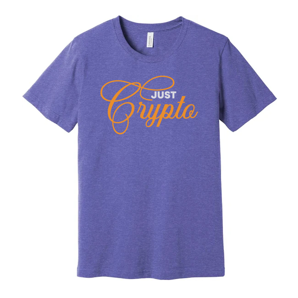 Crypto Logo In Orange Script On Unisex T Shirt Casual Wear With Elegant Cursive Typography Design