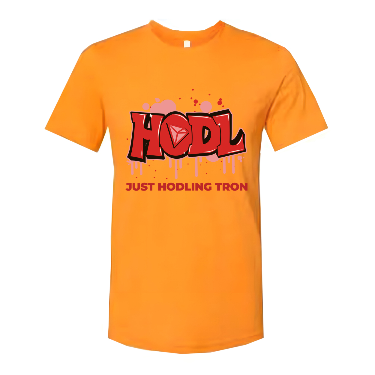 Hodl Tron Graphic Unisex Tee For Crypto Enthusiasts With Bold Red Lettering And Drip Design