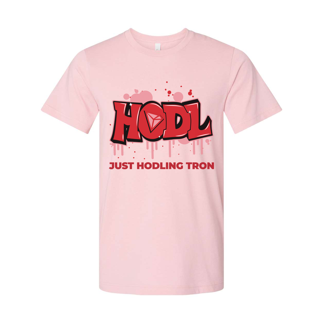 Hodl Tron Graphic Unisex Tee For Crypto Enthusiasts With Bold Red Lettering And Drip Design