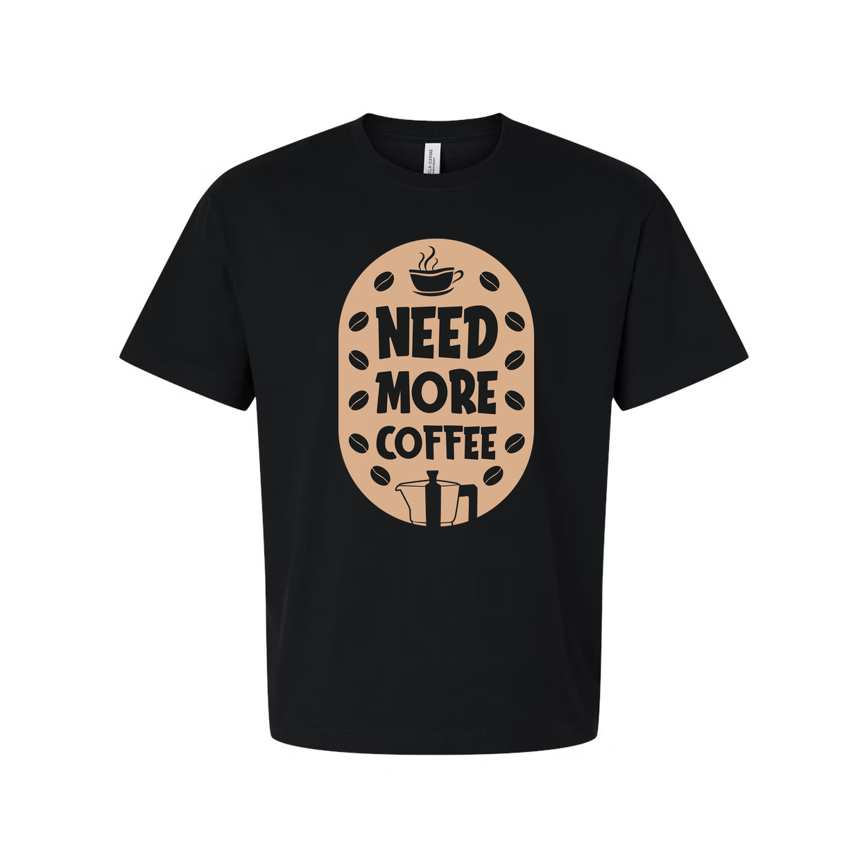 Need More Coffee Unisex Graphic Tee Featuring Coffee Cup Motif And Bean Embellishments