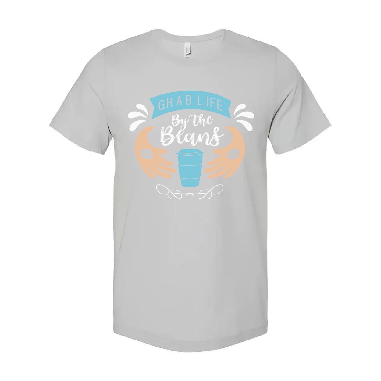 Unisex Coffee Theme Tee Featuring Grab Life By The Beans Illustration With Cup Motif