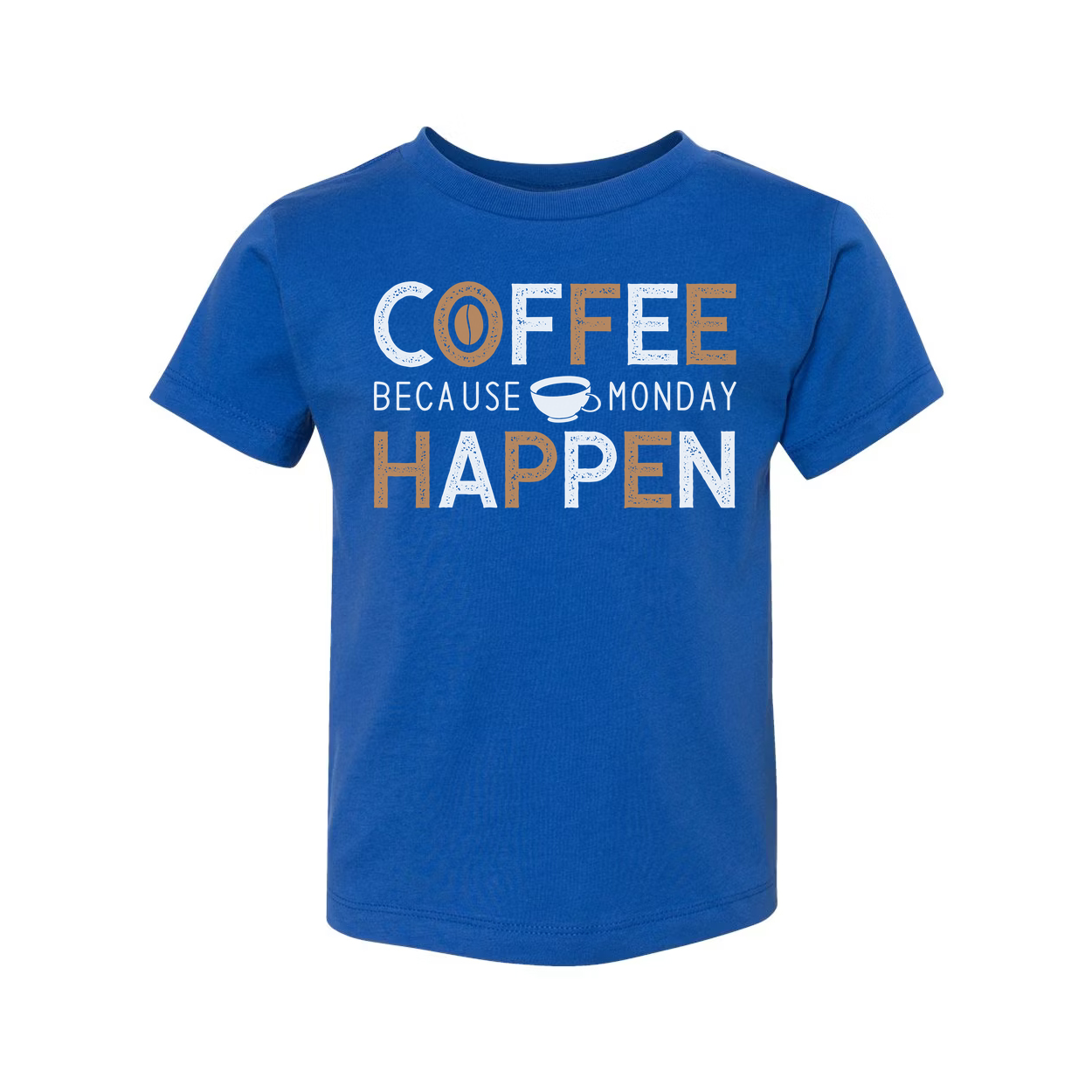Coffee Unisex T Shirt With Coffee Cup Graphic And The Phrase Coffee Because Monday Happen