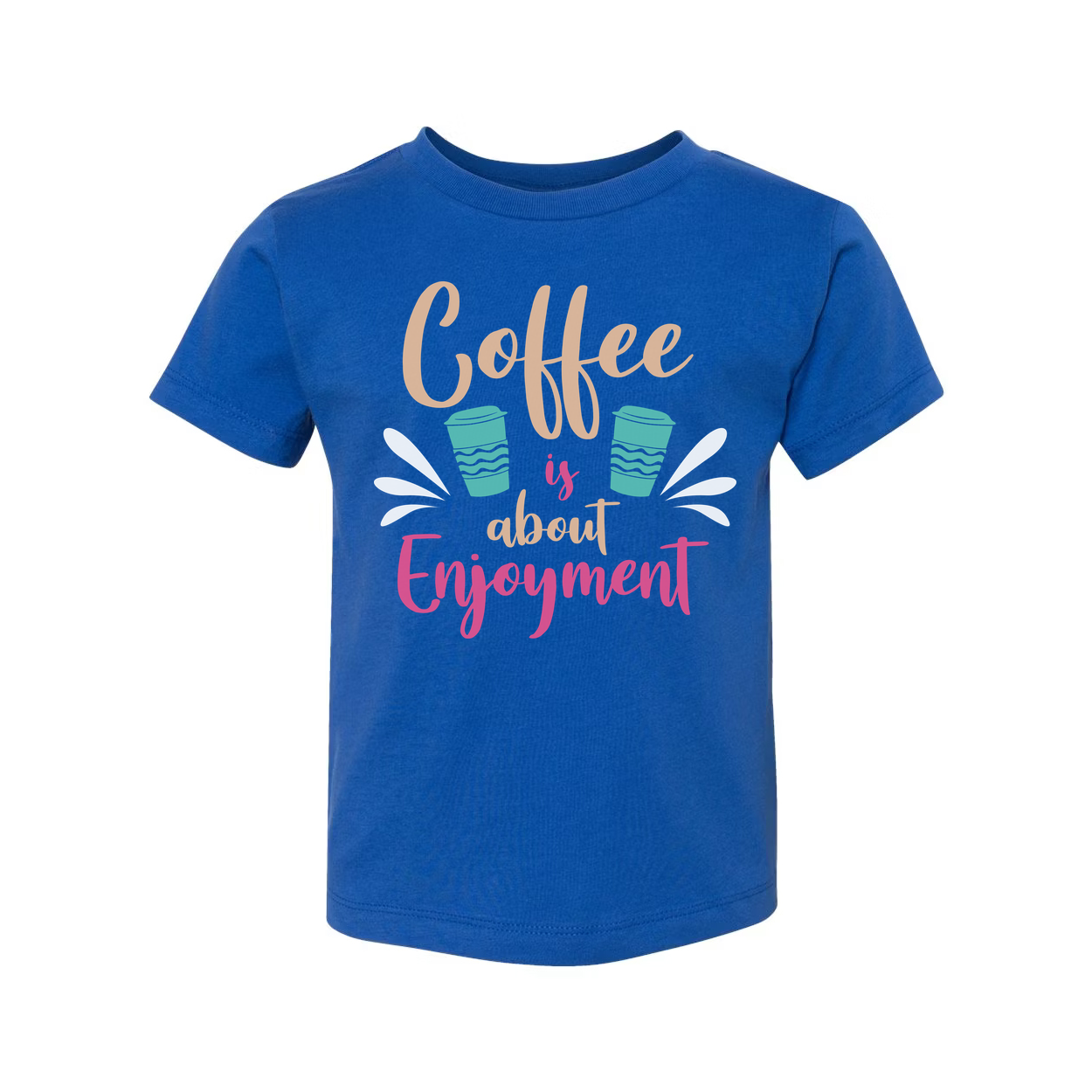 Coffee Is About Enjoyment Unisex Short Sleeve Graphic Tee With Pastel Cup Design