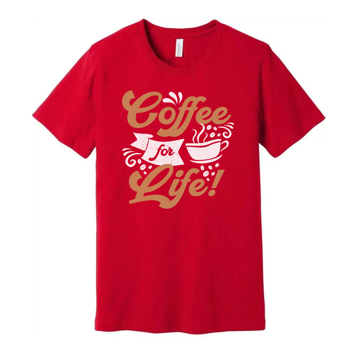 Coffee For Life Unisex Graphic Tee With Coffee Cup Motif Short Sleeve Casual Shirt