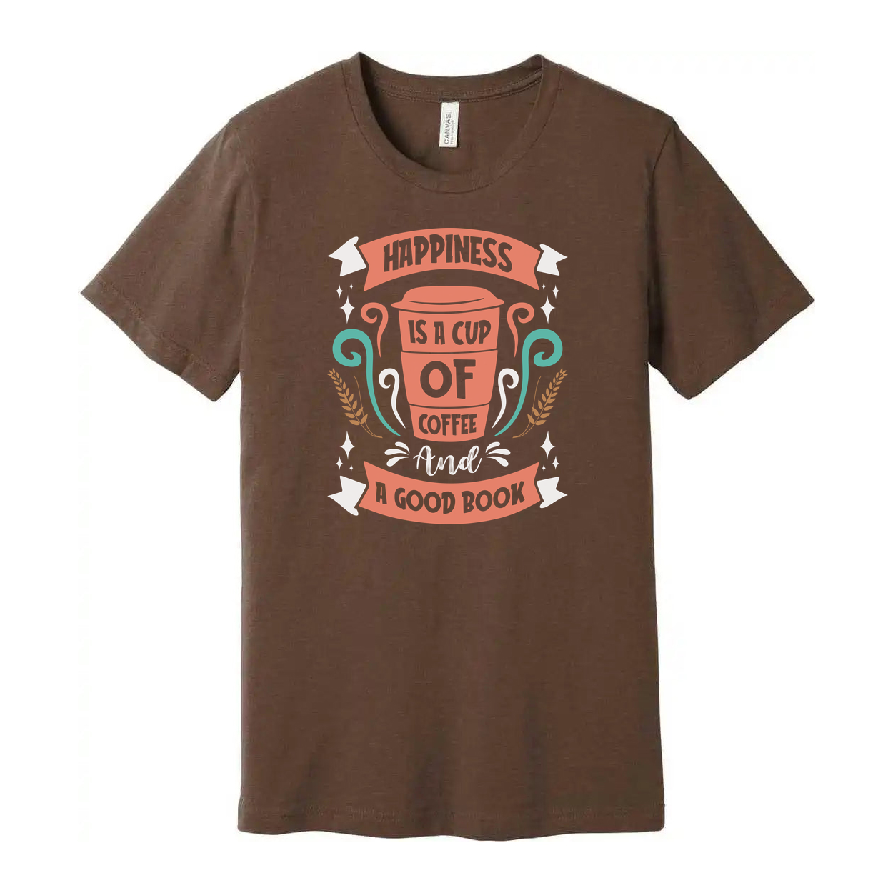 Coffee Cup Graphic Unisex T Shirt With Quote Happiness Is A Cup Of Coffee And A Good Book