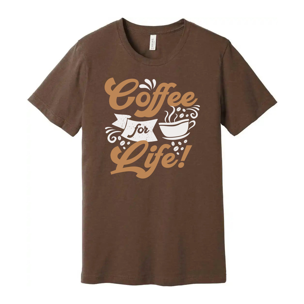 Coffee For Life Unisex Graphic Tee With Coffee Cup Motif Short Sleeve Casual Shirt