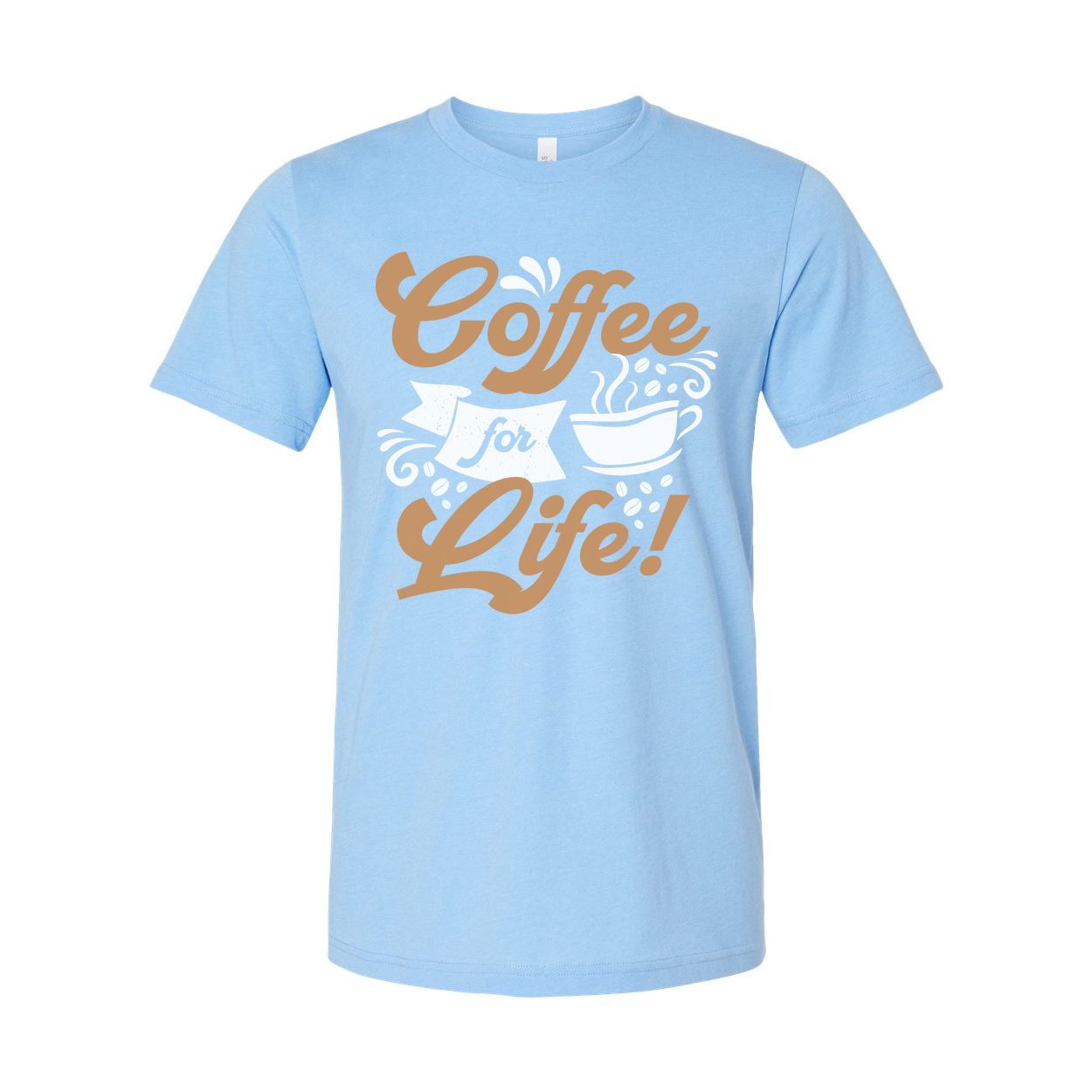 Coffee For Life Unisex Graphic Tee With Coffee Cup Motif Short Sleeve Casual Shirt