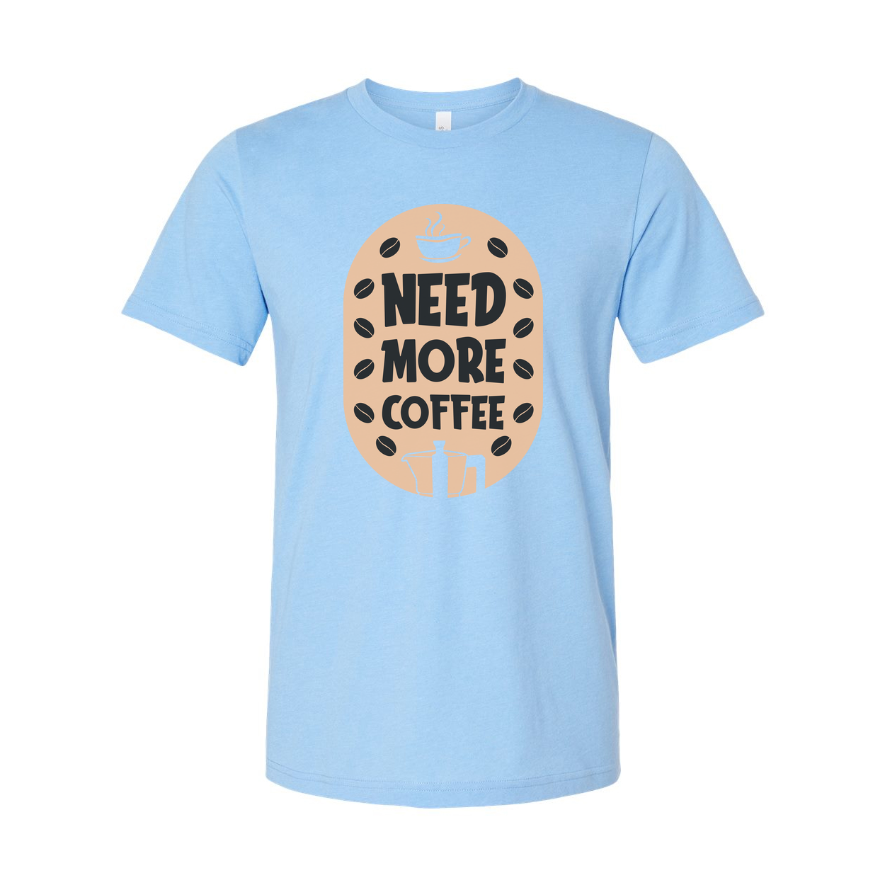 Need More Coffee Unisex Graphic Tee Featuring Coffee Cup Motif And Bean Embellishments